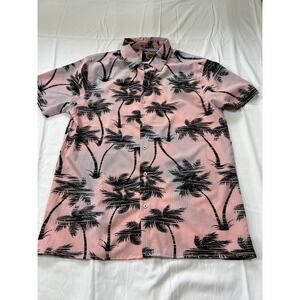 Vintage Good Vibes Hawaiian Men's Button Up Palm Trees Hawaiian Large